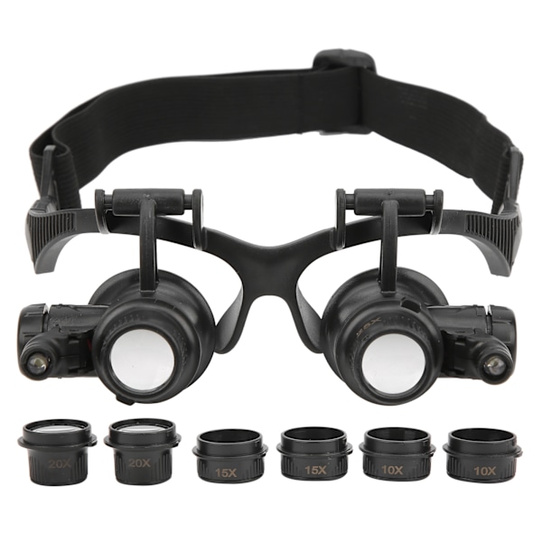 Smyckesförstoringsglas med 2 LED-lampor, 8 utbytbara linser, 10X 15X 20X 25X