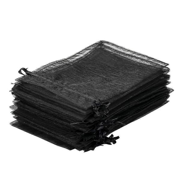 100 stk. Sorte Organza Gaveposer 9x12cm, Mesh Bryllupsgaveposer med Snøre til Smykker Makeup C