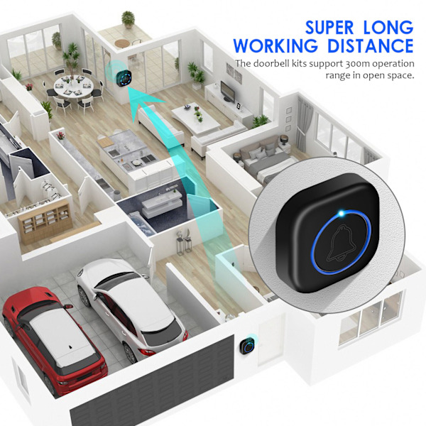 Trådløs Dørklokke 300m Rækkevidde Dørklokke Sæt Klingel Hoveddør Plug-in IP55