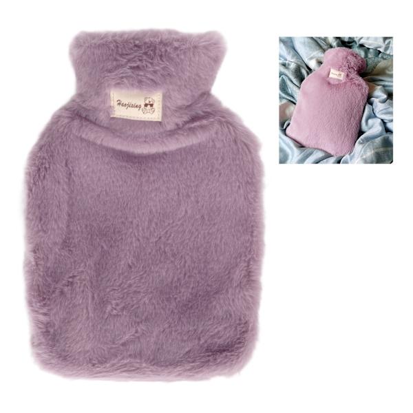Plush Varmtvannflaske 1000ml Bred Munn Anti-Skli Tekstur Varmtvannflaske med Vaskbar Myk Plush Deksel for Skole Kontor Lilla