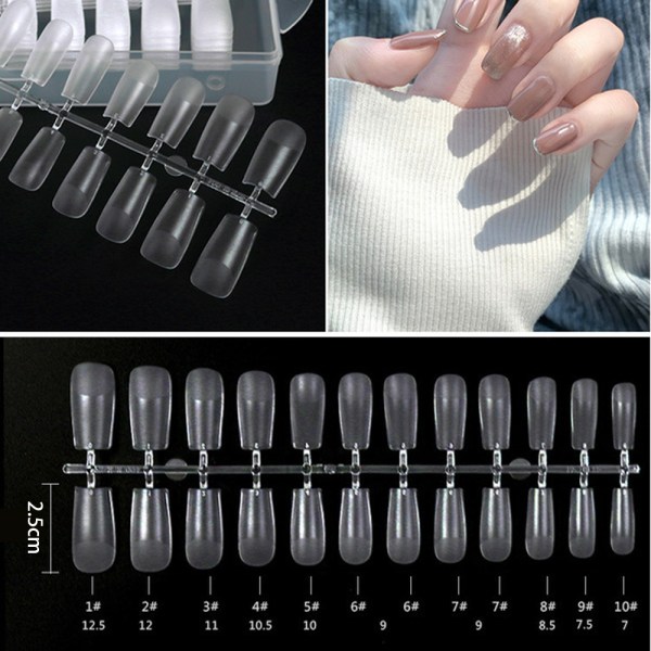 Falska nageltips, långa falska naglar, genomskinlig ABS utan veck Fake nagelförlängningar, fyrkantiga, runda och mandelformer för nagelsalong och gör-det-själv nail art square
