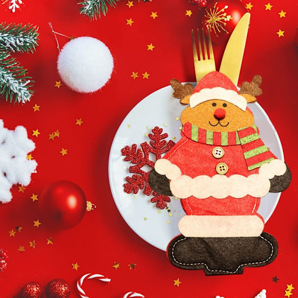 Festlig Jul Bestickhållare, Bordsdekoration För Middagsbjudning, Prydd Med Snögubbe Renar Jultomte Mönster, Kreativ Julhelg