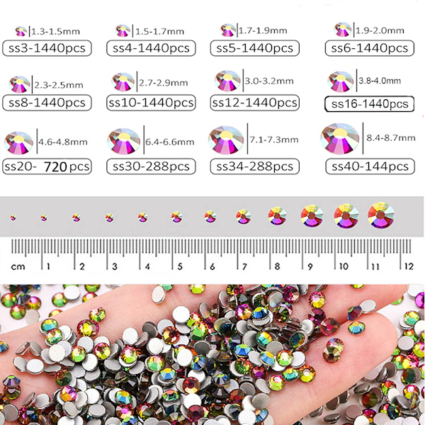 Fladryggede Neglekrystaller, Glaskrystal Rhinestones til Håndværk Negle Dansekostumer