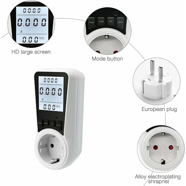 3680W MAX/16A Elektricitetsmåler til Stikkontakt, Energi