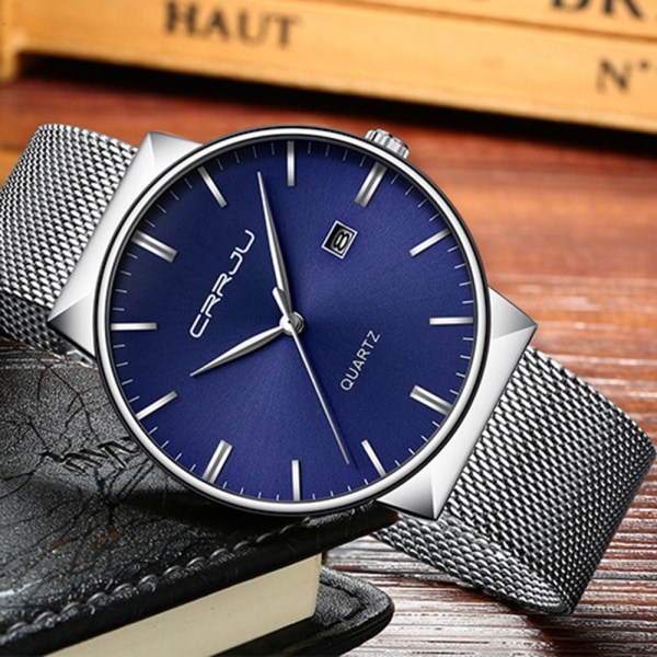 Mænds Ur Ultra Tyndt Vandtæt Armbåndsur Mænd Mode med Sort Rustfrit Stål Rem Mesh Analog Kvarts Business Mænd Ure