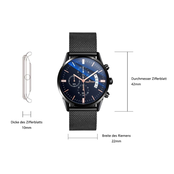 Herrklocka Mode Vattentät Sport Analog Kvarts Klocka Ultratunn Urtavla Rostfritt Stål Mesh Armbandsur Herr Datum