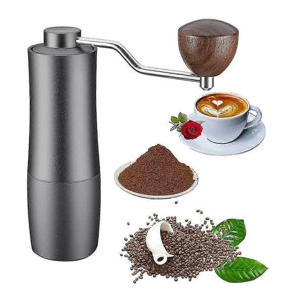 Bærbar manuel kaffekværn i rustfrit stål med justerbar kværn og håndsving