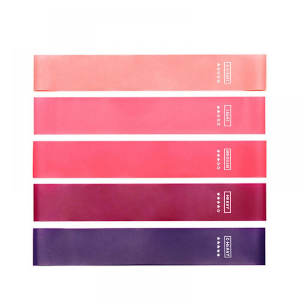 1 st - Elastiskt band Fitness Resistance Band - Silikon Rosa Gradient 5-delad set + Styrkemarkering + Instruktionsmanual + Väska + Färglåda