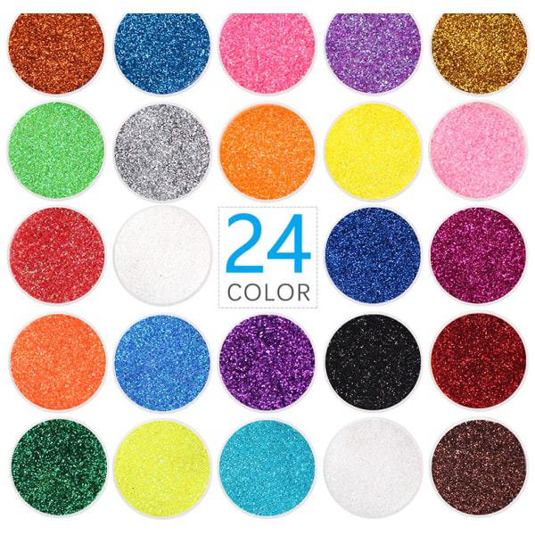 24 burkar med 17 gram vardera glitter set 24 sorters hantverksglitter