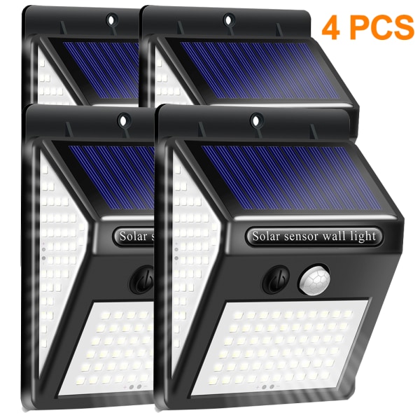4 stycken solcellslampor för utsida 140 LED, solcellslampor för