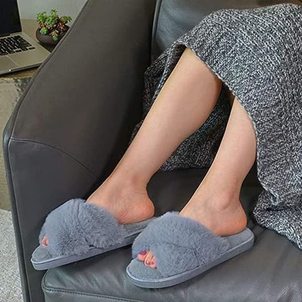 Varme kryds pels flip flops grå 38-39