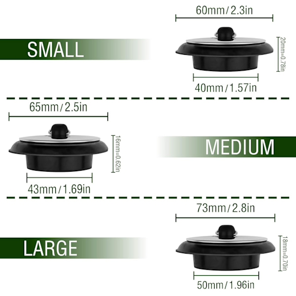 Velegnet til 40 mm propper, 3-delt universal gummi badekar vask co