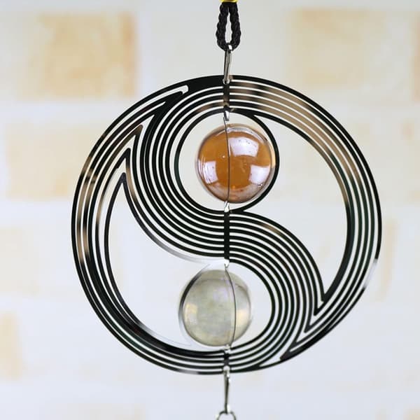 Yin Yang Metall Vindspel, Roterande Hängande Dekor Vindklocka, 3D M