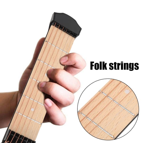 Fickgitarr Portabel Svart 6-Band med Mahogny Greppbräda Litet Musikinstrument