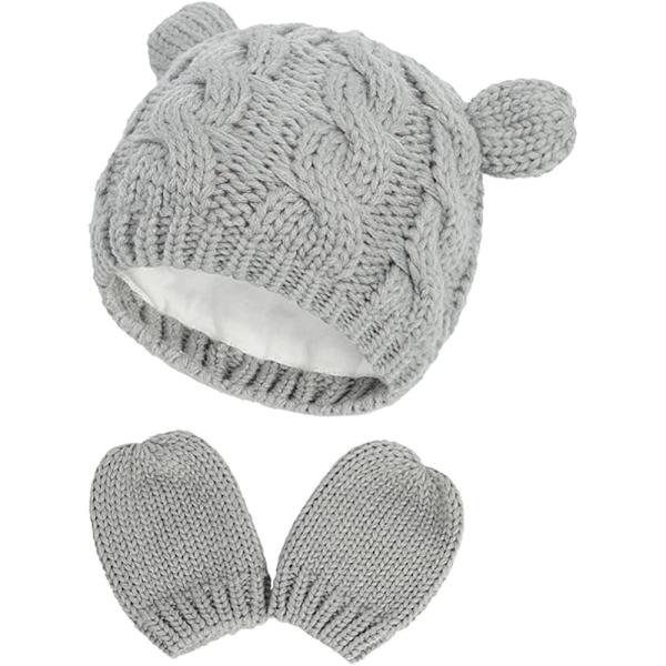 Unisex Baby Toddler Mössa och Vantar Set Vinter Stickad Tjock Varm Mössa Handskar för Baby Pojkar Flickor