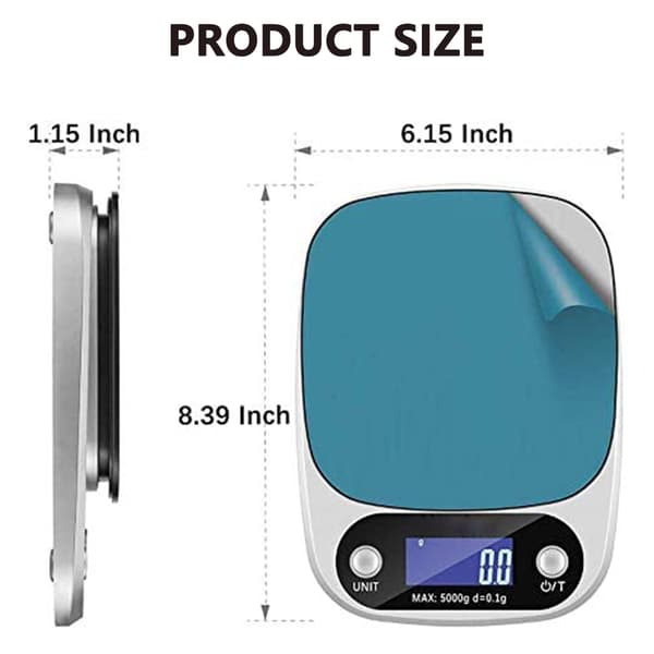 Kjøkkenvekt Digital Multifunksjonell Matvekt, 5 kg, Rustfritt Stål (Batterier Inkludert)