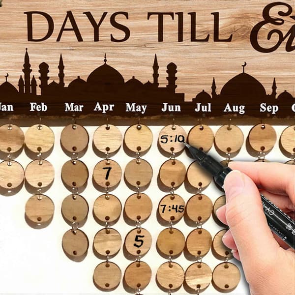Trækalender med Eid Al-fitr Nedtælling Tavle Træhåndværk Gave A