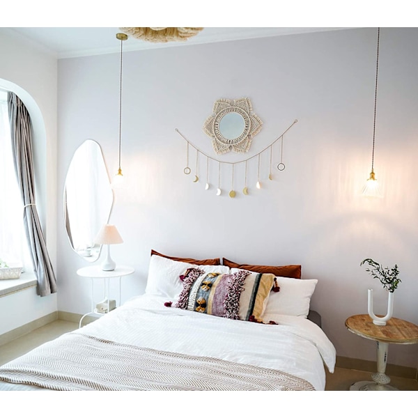 Hængende væg spejl med macrame frynser rund boho spejl kunst De