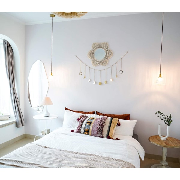 Seinälle ripustettava makrame-reunallinen pyöreä boho-peili