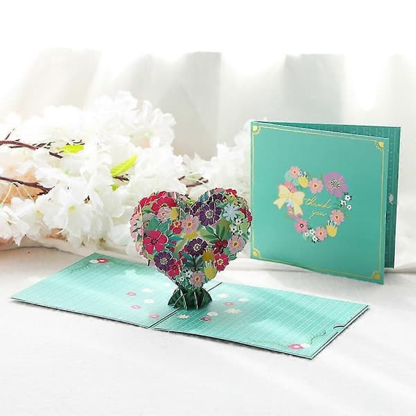 3D Popup-kort, Blomsterhjerte, Håndlagde Popup-gratulasjonskort, For Bursdag, Morsdag, Valentinsdag