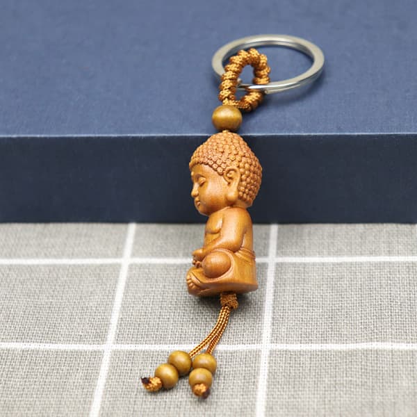 Buddha-nøkkelring i tre, buddhisme-nøkkelring