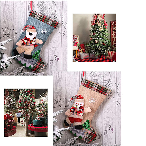 3D Julstrumpor, Perfekt Juldekoration Med Hängögla För Stora Julstrumpspåsar I Klassisk Jultomtestil, Miljövänlig Non-Woven