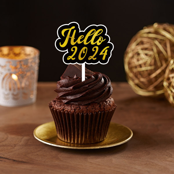 12 Styk Happy New Year Cupcake Toppers, 2024 Fest