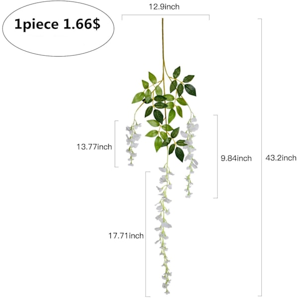 Konstgjord Blåregn Ranka: 12 Stycken 110CM Hängande Sidenranka, Livfull, Klara Färger För Bröllopsbuketter, Hemmakontorsinredning, Utomhus