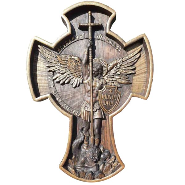 Sankt Michael Ærkeenglen i Kamprustning Koldstøbt Resin Statue