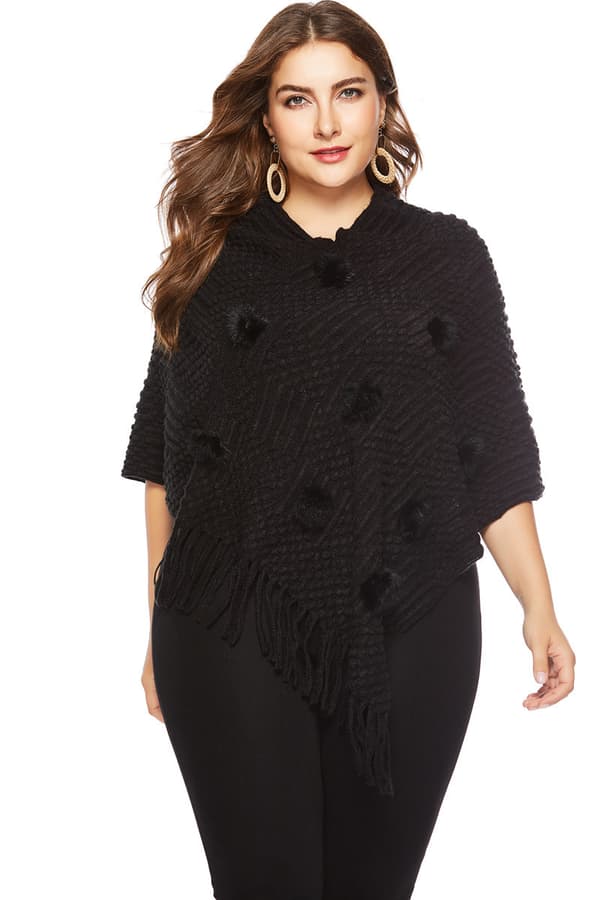 Sort, oversized blød Pashmina sjal cape sweater til kvinder - cashm