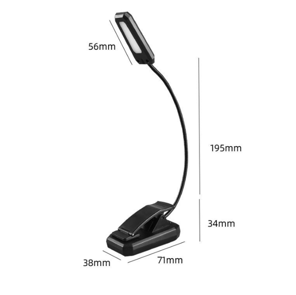 LED læselampe, USB genopladelig klemme, 360° fleksibel hals, 3