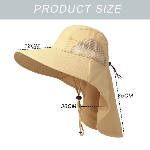 Solhatt for menn med UPF 50+ solbeskyttelse, bred brem, fiskehatt