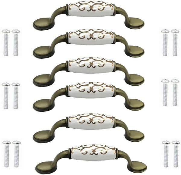 6 stk./sæt Keramisk Bronze Legering Dørknapper Skab Skab Cupboa