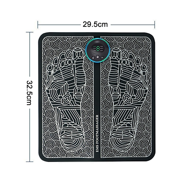 Elektrisk fotmassasjemaskin, EMS fotpute, benforming, 6 EMS-pulsmoduser, 9 styrker, bioelektrisk massasje, sammenleggbar bærbar matte, USB-oppladbar