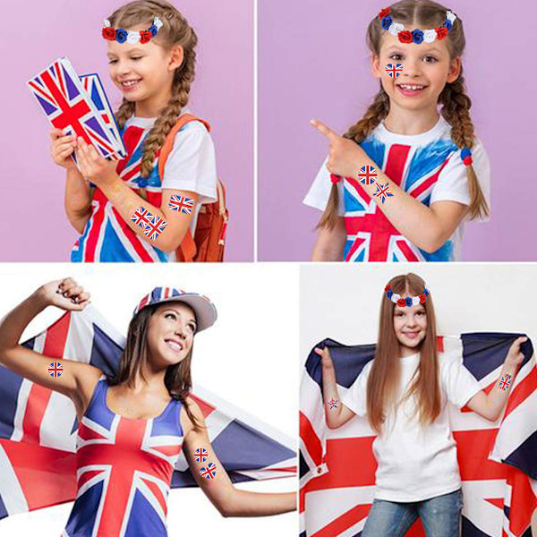 Blommig Hårband med Blommor, Patriotisk Union Jack-krona Elastiskt Band För Vuxna Barn Cosplay, Bekväm Att Bära På Nationaldagen Sportevenemang (1