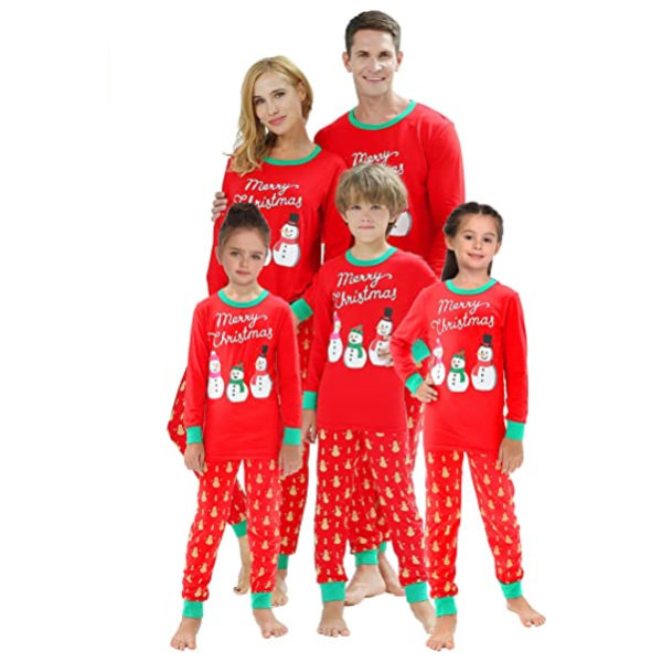 Familjematchande julpyjamas för nattkläder för vuxna snögubbe