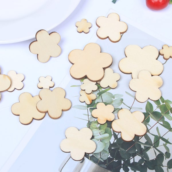 Kreativa Mini-utskärningar med blomtema, lätta träformer för festlig atmosfär, dekorativa utsmyckningar, oavslutade träornament idealiska för