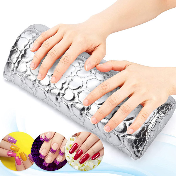 Nagelkudde Handstöd för naglar Tvättbart PU-läder Nagelarmstöd Avtagbart Nail art Handkudde Kudde Nail art Tillbehör Verktyg Silver
