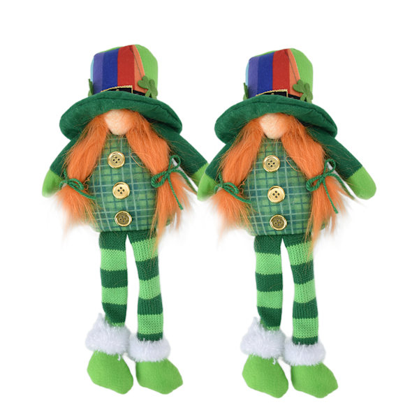 2 St. Patrick's Day Gnome-plysjdyr med lykke til Leprechaun-dukker, dekorer et familiebord dekorert med regnbuehatter