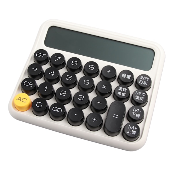 12-cifret lommeregner med stor LCD-skærm, store knapper, standard mekanisk switch-lommeregner til kontor, skole, hjem, porcelænshvid