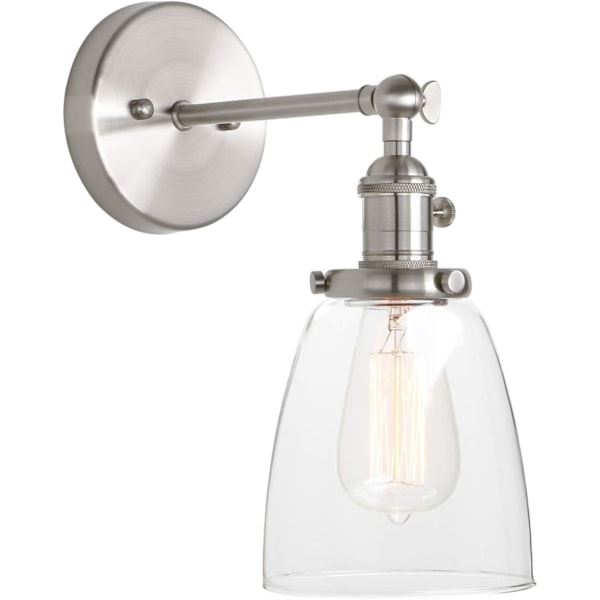 Vägglampa i vintage industriell stil, klara glasskärmar borstad nickel finish justerbar arm för badrum kök hall