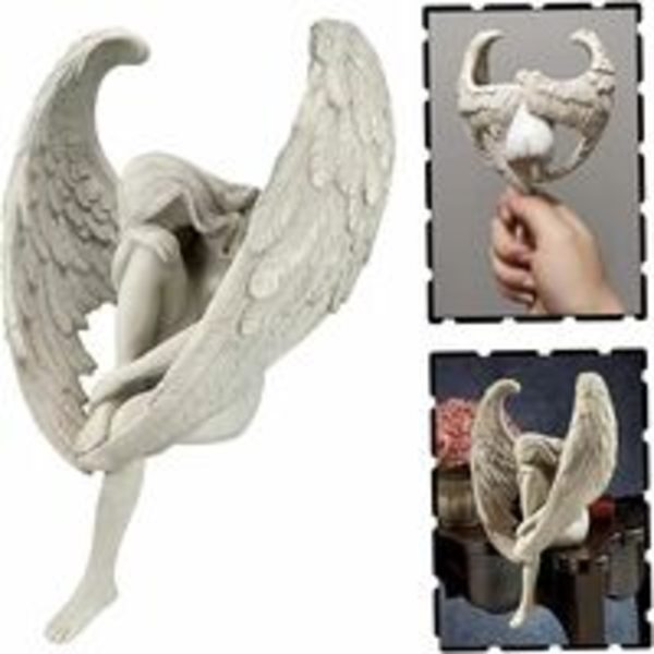 Puutarhaenkeli-koristeet, veistos-enkeli-koriste, siivekäs enkeli, 3D-puutarha-patsas, istuva keiju, taidekoristeet, istuva keiju-veistos