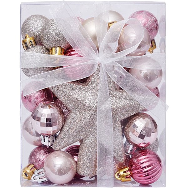 Festlig Juldekorationsset, Olika Storlekar och Stilar Okrossbara Ornament, 30 st Rosa Kulor för Inomhus- och Utomhusbruk, Elegant Juldekor