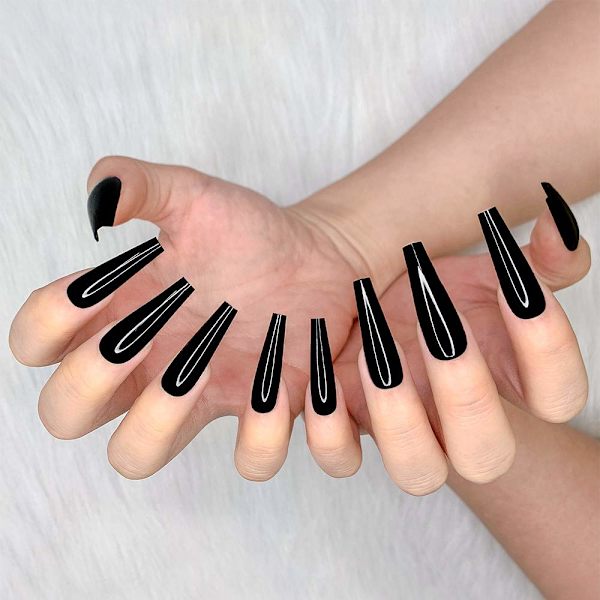 24 stk. Dyb Nude Ren Farve Ballerina Lang Kiste Glansende Falske Negle Tryk på Negle Falske Spidser Manicure til Kvinder og Piger