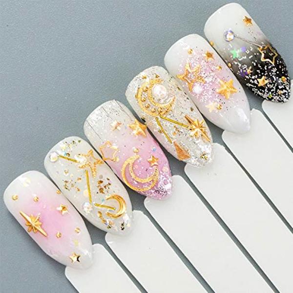 Metalliska nageldekorationer, 3D Punk Stripe Heart Nest Mordern Hollow Out Star Moon Floral & Plants Rivet Gems Punk Nail Art Jewels DIY Dekoration