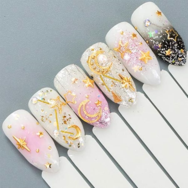 Nagelstift i metall, 3D Punk Stripe Heart Nest Mordern Hollow Out Star Moon Blommor och växter Nitar Punk Nail Art Juveler Gör-det-själv-dekoration