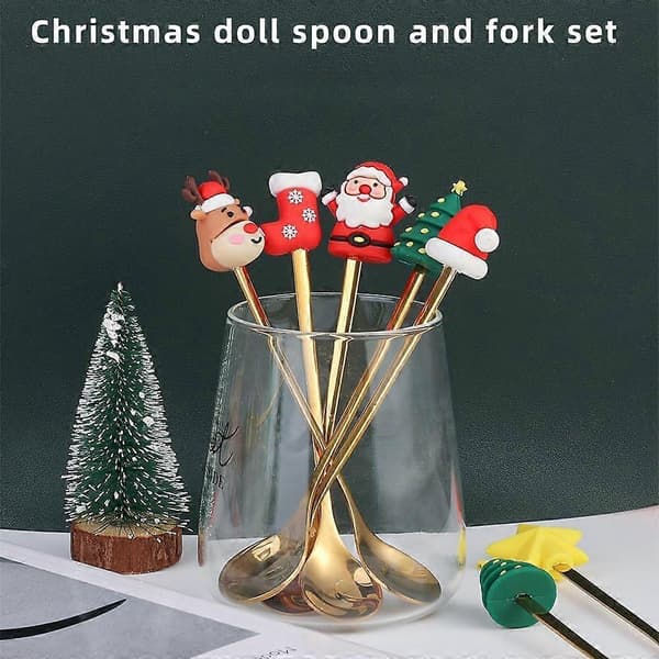 Julbestickset 2 delar rostfritt stål sked och gaffel med festlig juldesign presentförpackning