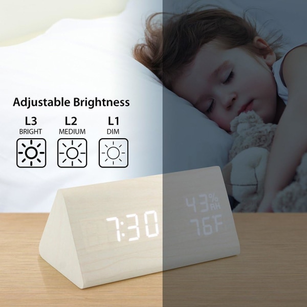 OCT17 Träväckarklocka, Trä LED Digital Bordsur, Uppgraderad