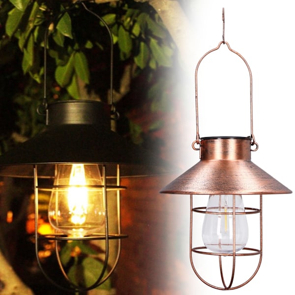 Solcellslampor Hängande Dekorativt Järnram LED Utomhus Retro Lykta för Trädgård Gård Veranda