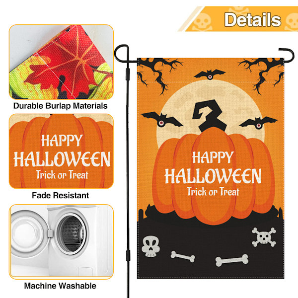 Halloween Hageflagg 12 x 18 Tommer, Halloween Flagg Burlap